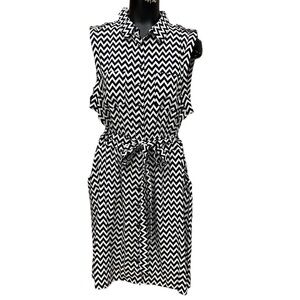 Forever 21 Plus Fit and Flare Chevron Print Dress Black and White